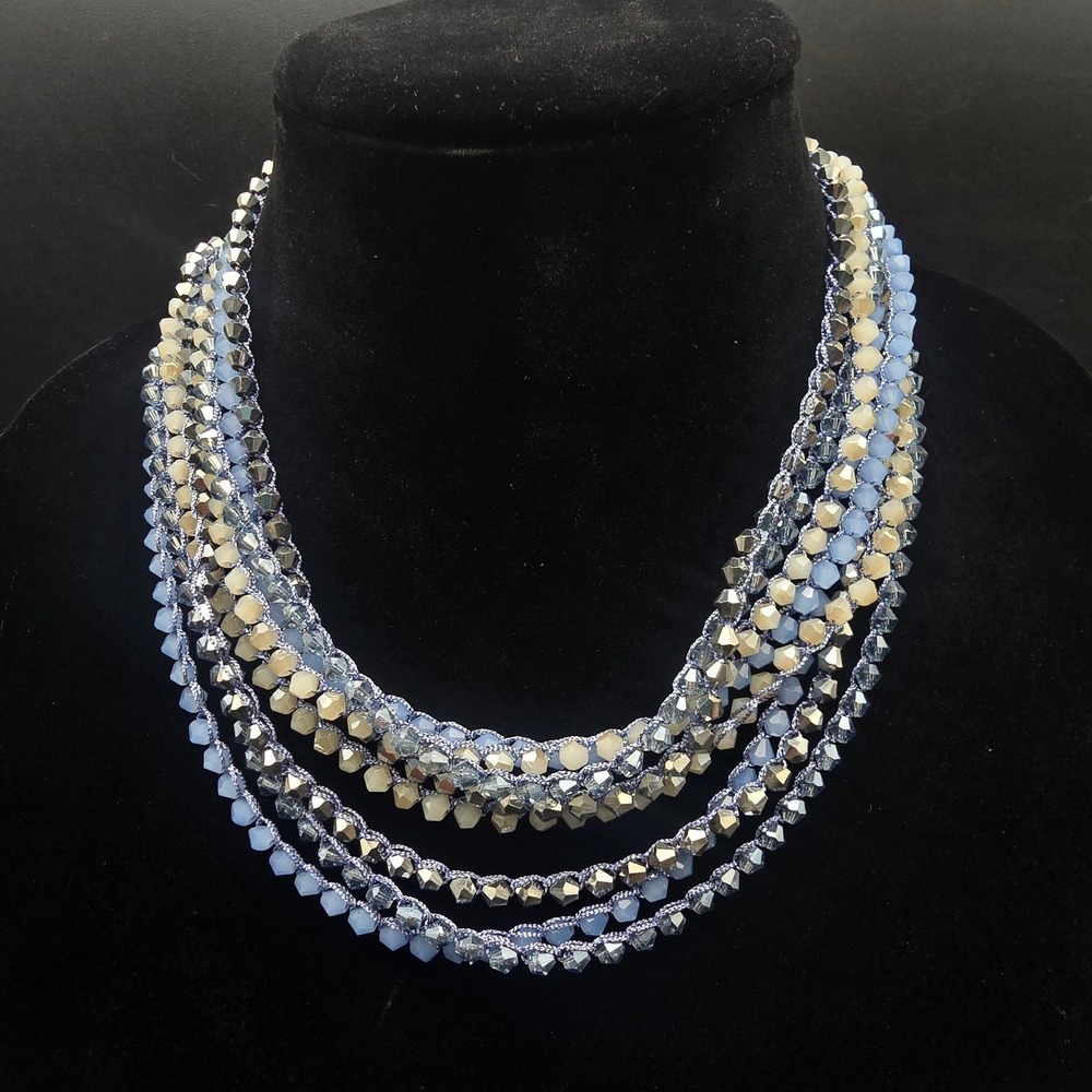 Saachi Blue Glass Beaded Layered Necklace LONG